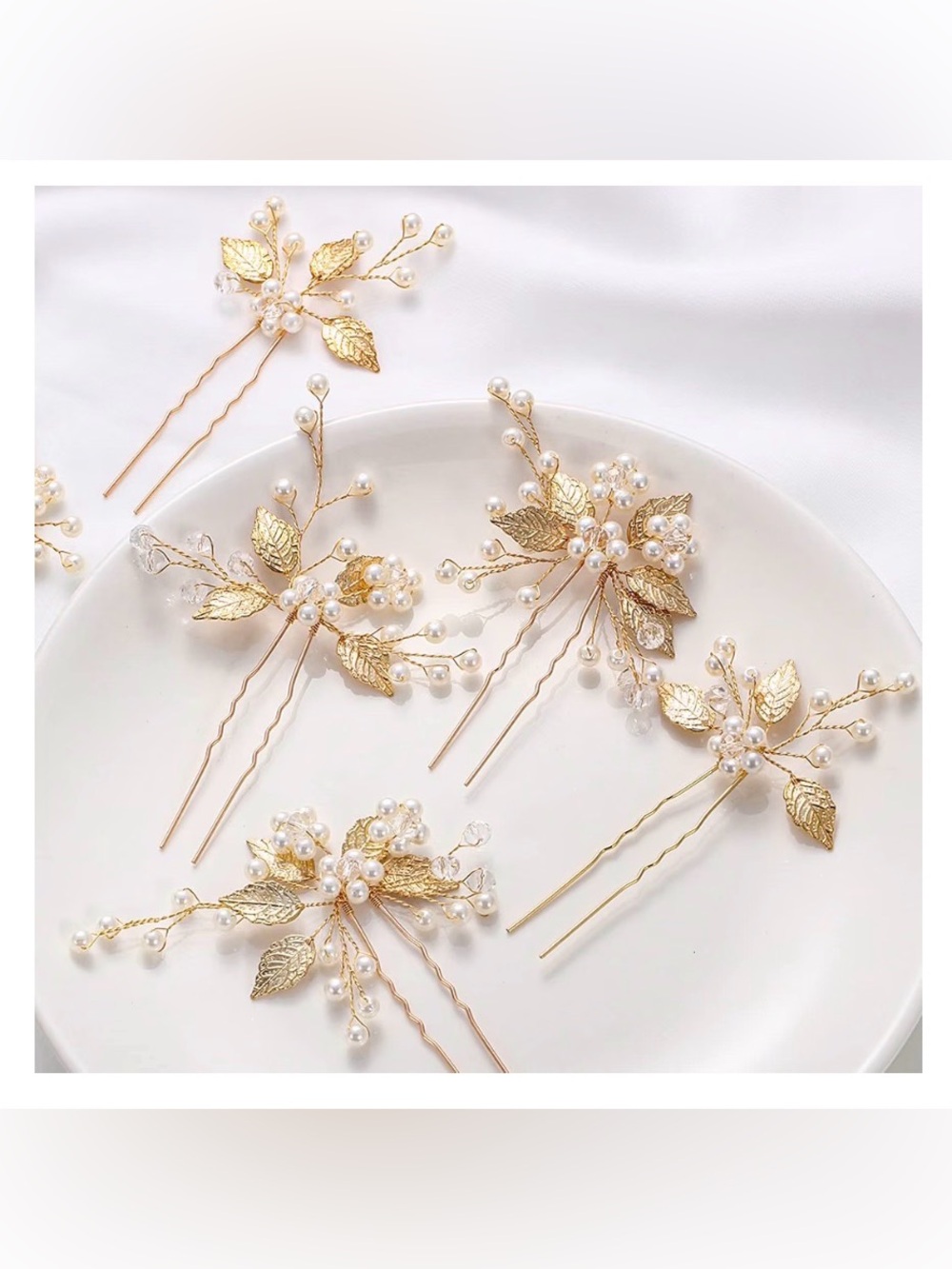 Gold Pearl Leaf Hair Pins - Elegant Women’s Hair Accessories